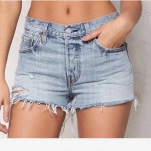 Levi's Light Wash Frayed Hem High-Rise Jean Shorts